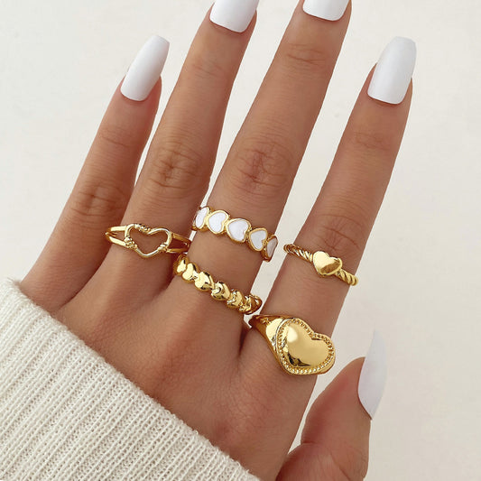 New 5-piece Set Of Love Oil Dripping Knuckle Ring