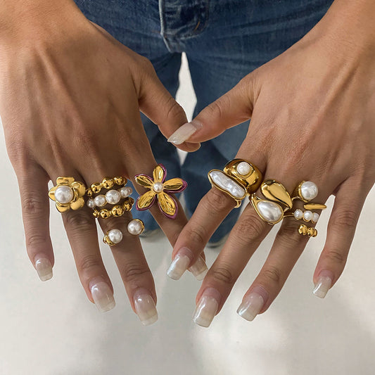 Pearl Ring Titanium Steel No Fading