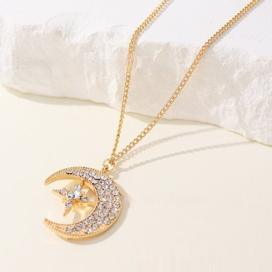 Niche Design Star Moon Inlaid Pendant Necklace For Women