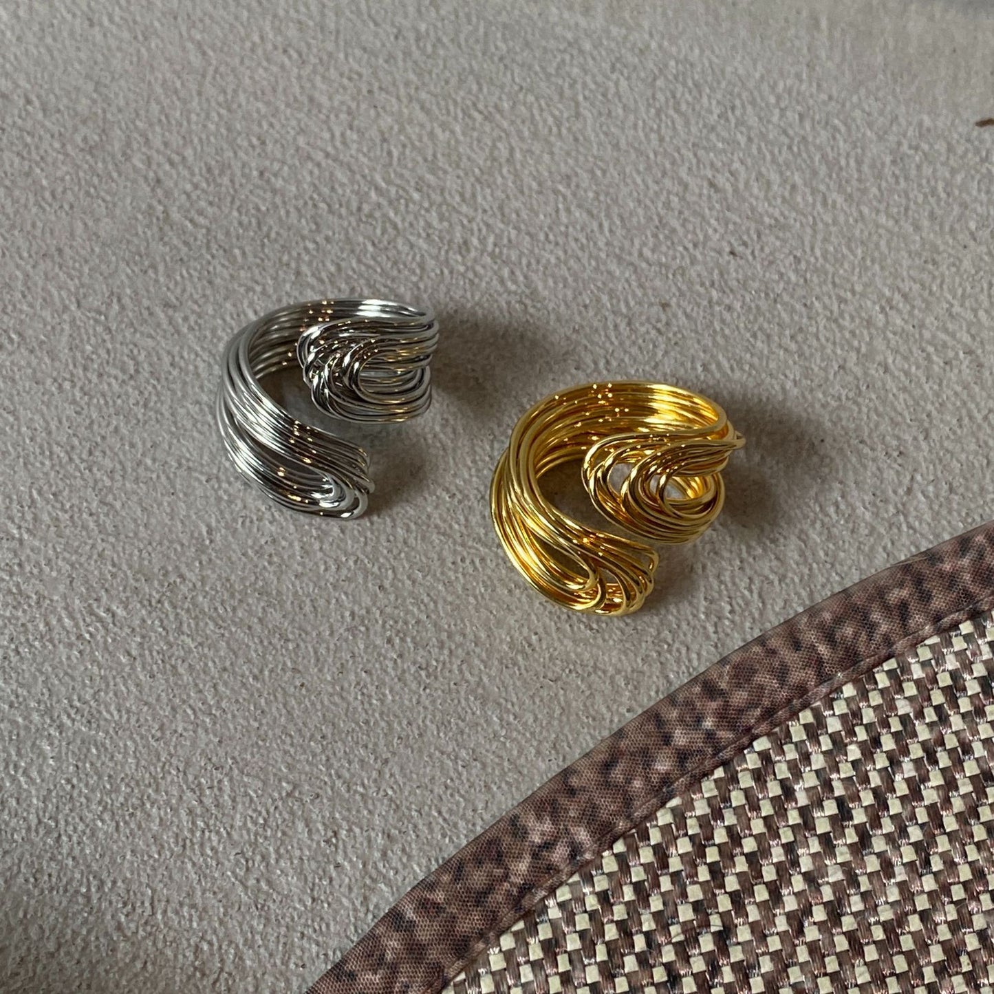 18K Real Gold Hand-wound Strip European And American Adjustable Ring