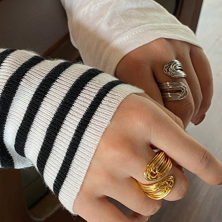 18K Real Gold Hand-wound Strip European And American Adjustable Ring