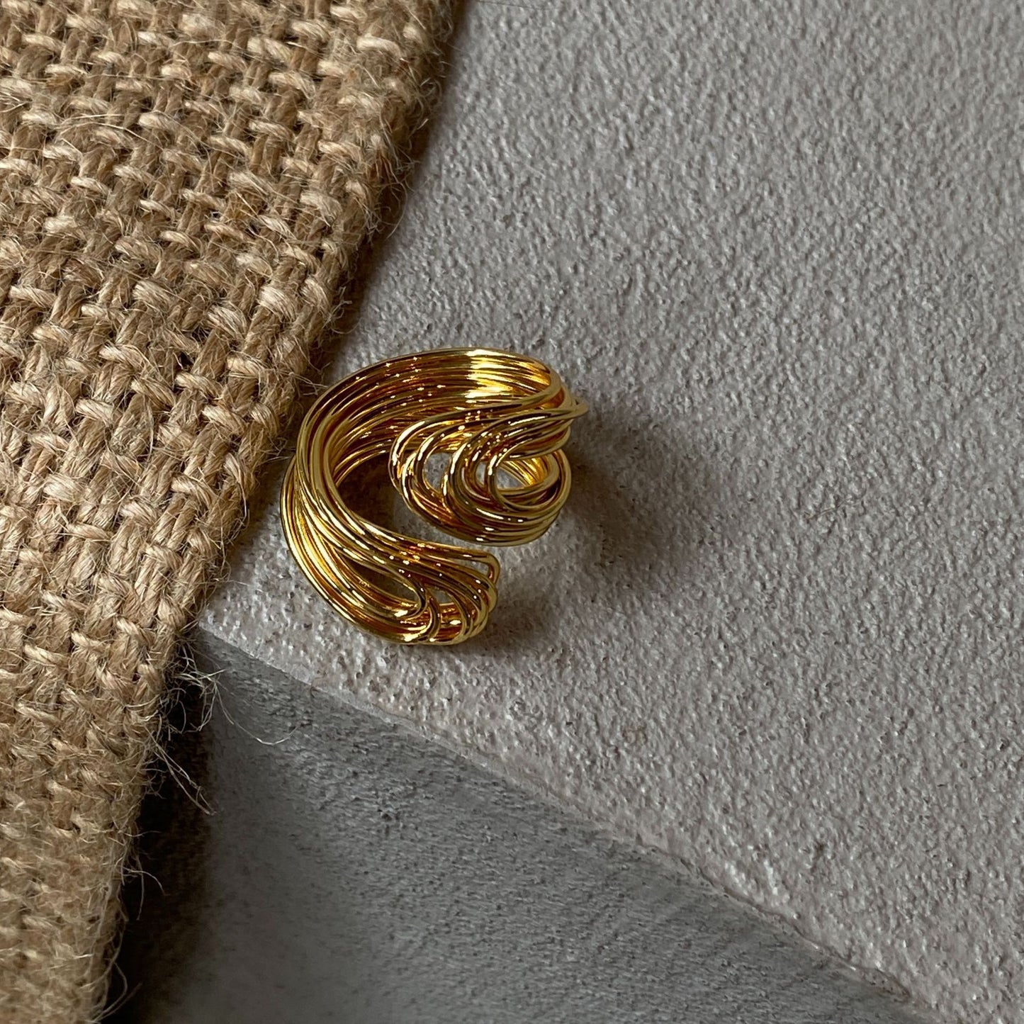 18K Real Gold Hand-wound Strip European And American Adjustable Ring