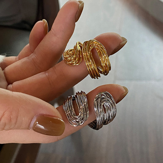 18K Real Gold Hand-wound Strip European And American Adjustable Ring