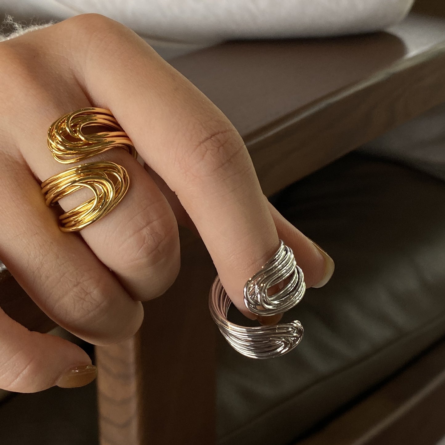 18K Real Gold Hand-wound Strip European And American Adjustable Ring