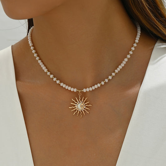 Fashionable All-match Rhinestone Dripping Sun Necklace
