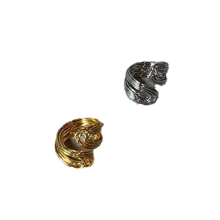 18K Real Gold Hand-wound Strip European And American Adjustable Ring