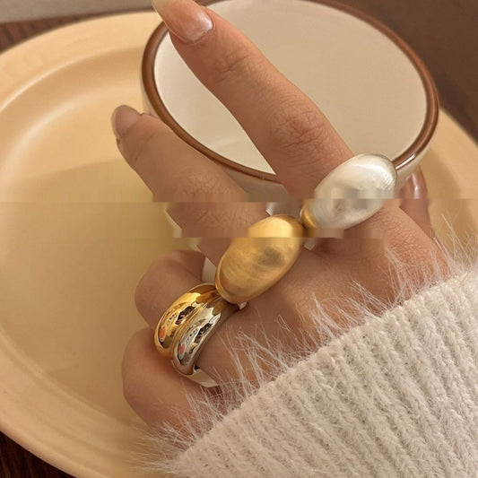 Metal Brushed Matte Surface Wide Ring